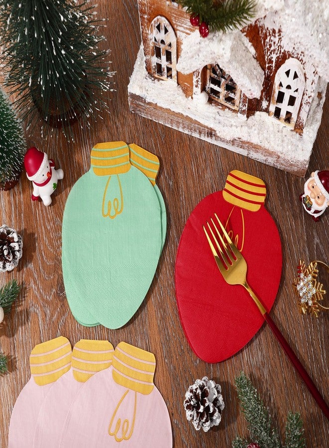 Whaline 60Pcs Christmas Light Paper Napkin Green Red Pink Disposable Dinner Napkin Boho Lunch Napkin for Xmas Winter Party Decor - Image 4